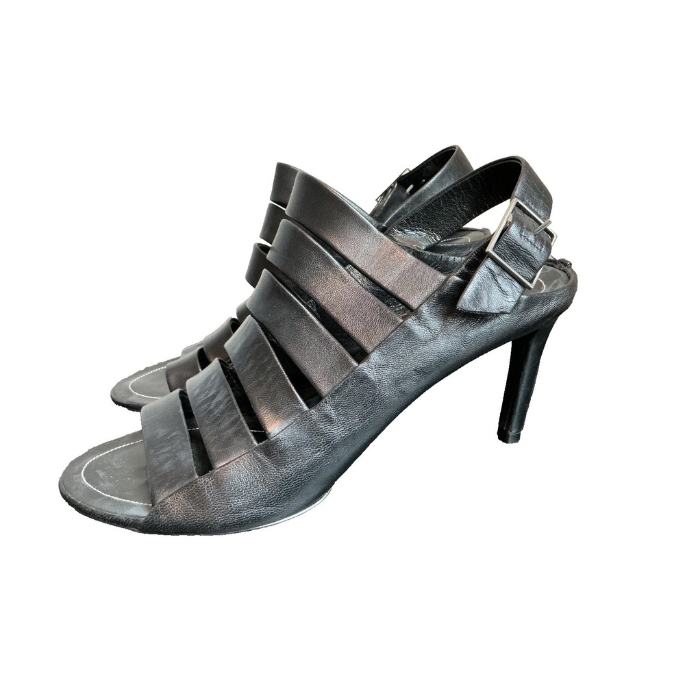 With BALENCIAGA black leather STRAPPY Sandals Stiletto Heels Shoes 38 US 7.5